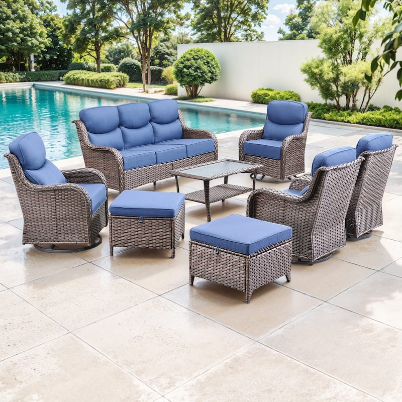 Gymojoy 8-Piece Patio Furniture Set with Swivel Glider Chairs, 6-Inch Ultra-Plush Cushions & Water-Resistant Olefin Fabric