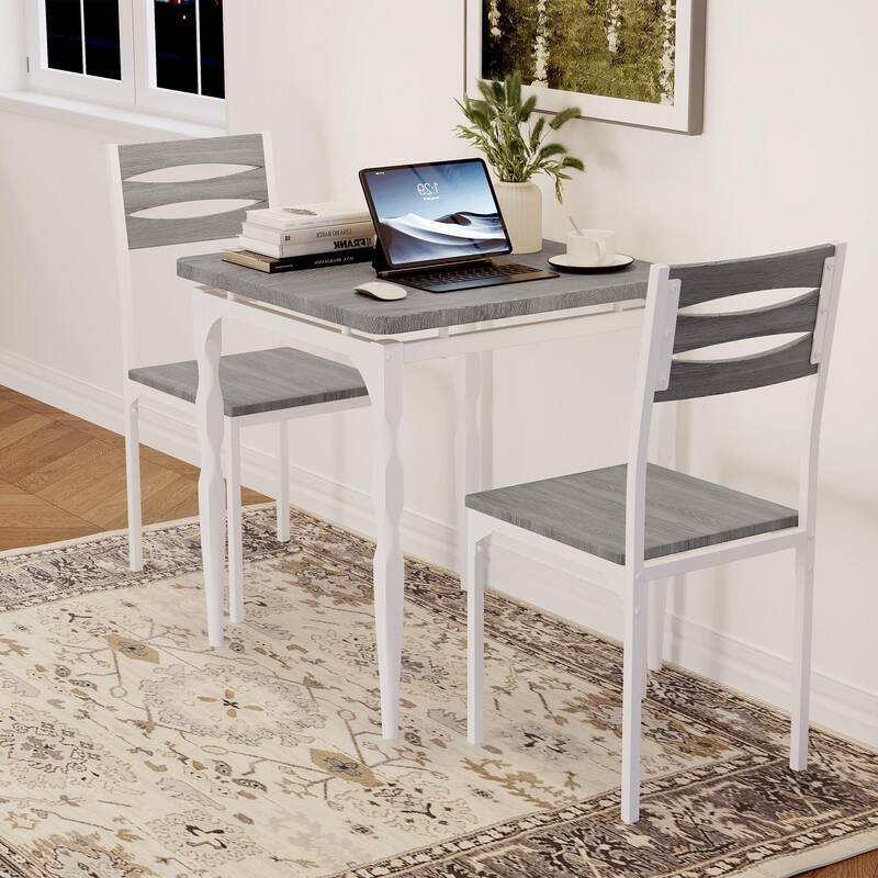 3 Piece Dining Table Set, with Spiral Legs - Wash Gray