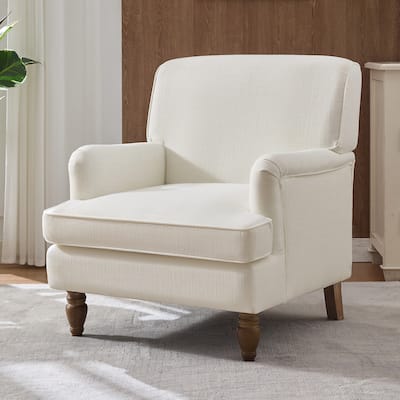 Upholstered Chairs Linen Fabric Armchair with Antique Solid Wood Legs Accent Chair Single Sofa Chair for Living Room Bedroom