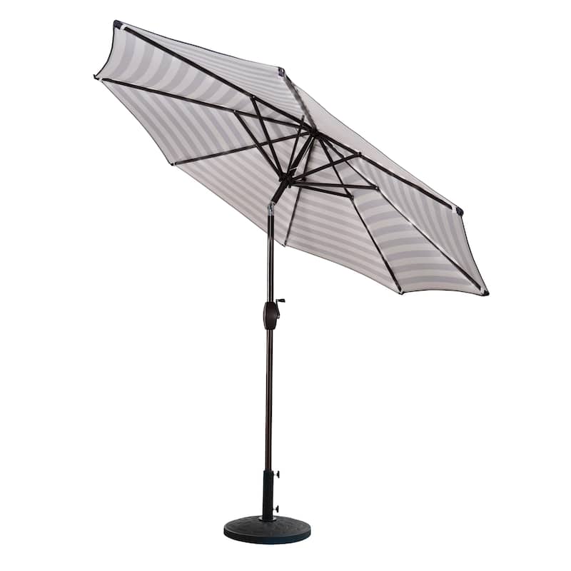 9 Ft Aluminum Patio Umbrella with Decorative Base - Gray/White Striped