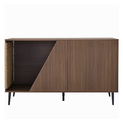 Modern 2-in-1 Walnut Cabinet Side Table with Spring-Loaded Door: Cat Litter Box Enclosure & Sisal Scratcher‌