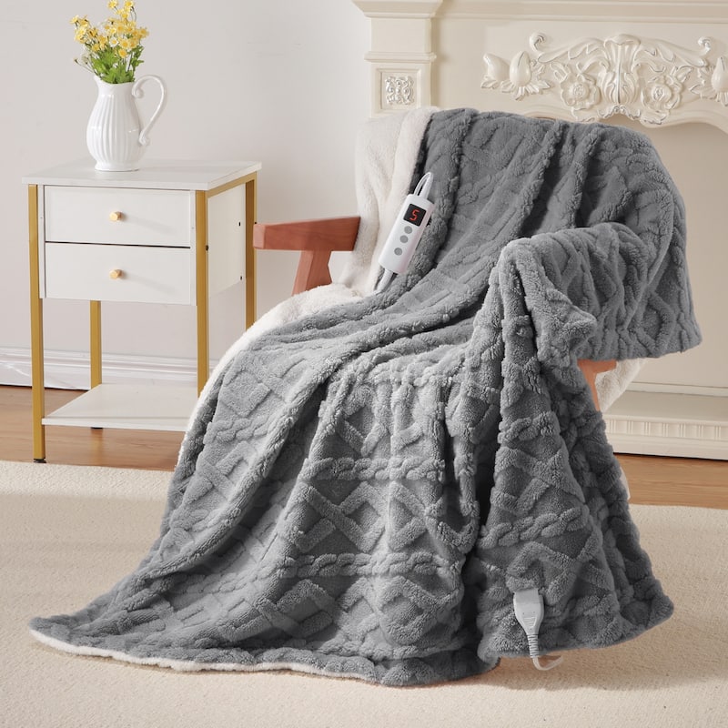 Heated Blanket with 10 Heating Levels and Time Settings, Machine Washable - Grey - Throw50"*60"