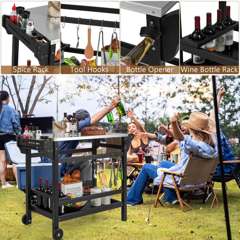 Costway Movable Outdoor Dining Cart Table with Stainless Steel - See Details