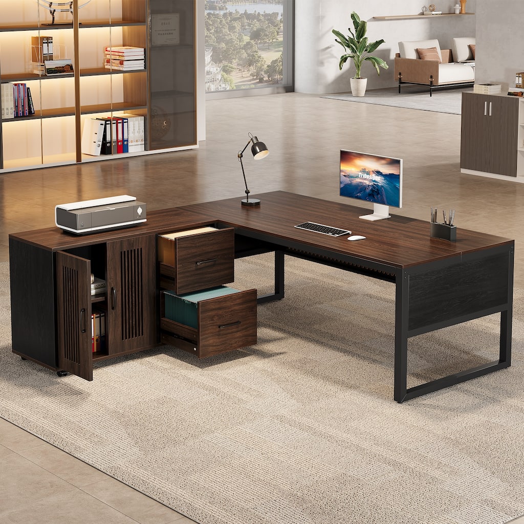 63'' Executive Computer Desk and Mobile File Cabinet for Home Office
