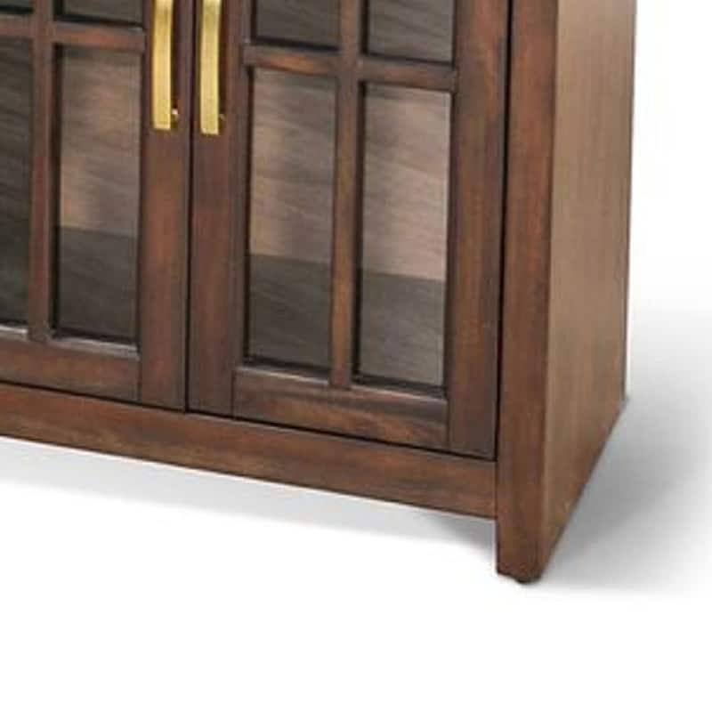 Zeka TV Media Console, 98 Inch w 2 Glass Cabinets, Dark Brown Mahogany