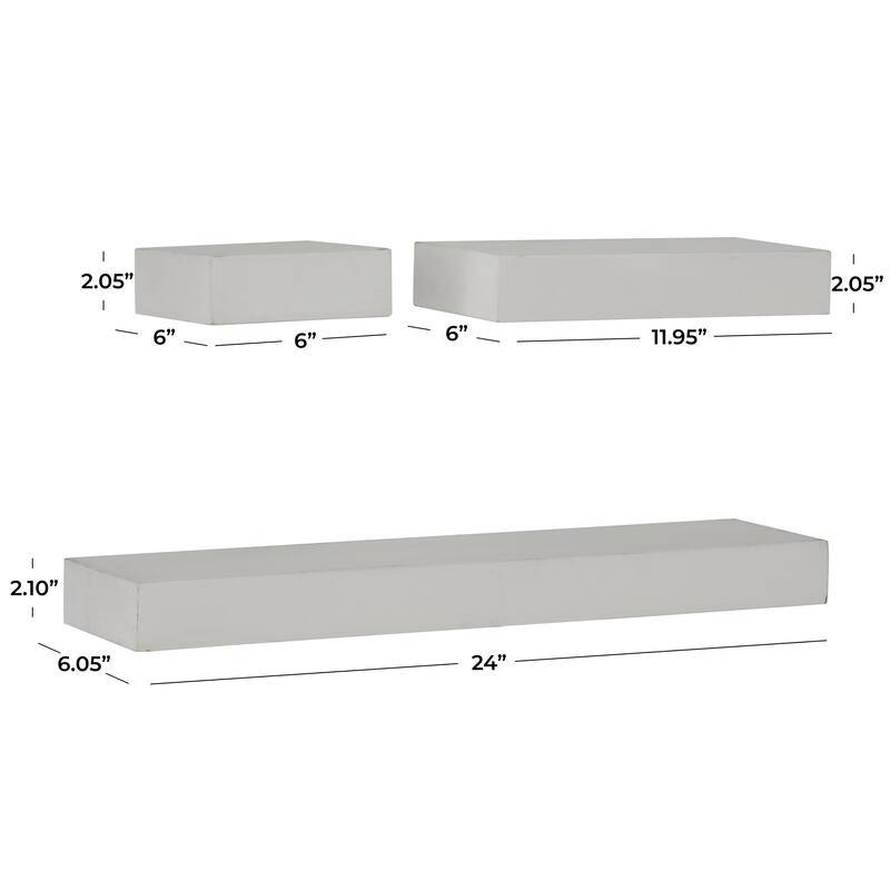 Wood 3 Shelves Wall Shelf - Set of 3 Black or White - CosmoLiving by Cosmopolitan