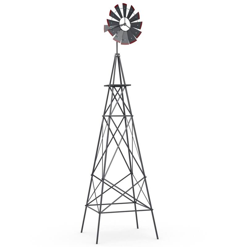 8 Feet Metal Windmill Outdoor Garden Yard Ornament with Weathervane