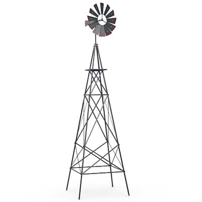 8 Feet Metal Windmill Outdoor Garden Yard Ornament with Weathervane