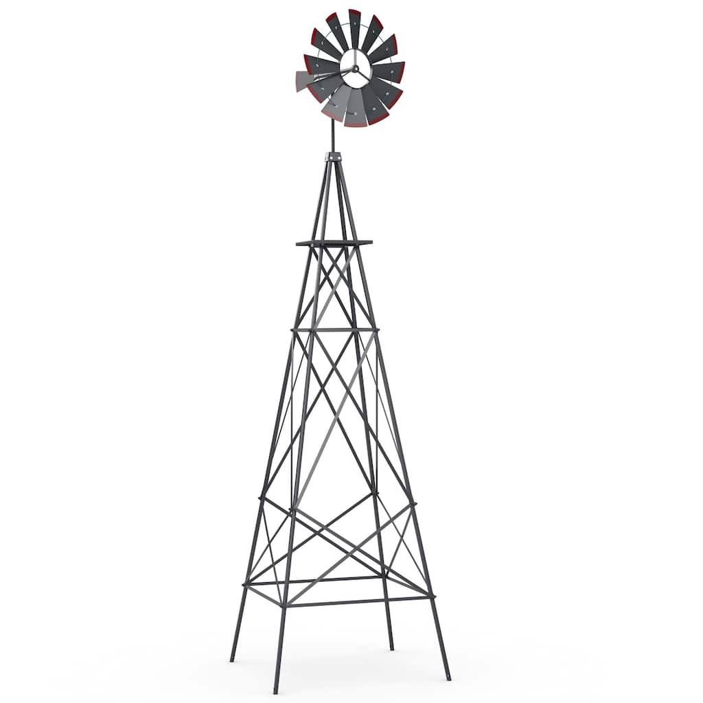 8 Feet Metal Windmill Outdoor Garden Yard Ornament with Weathervane