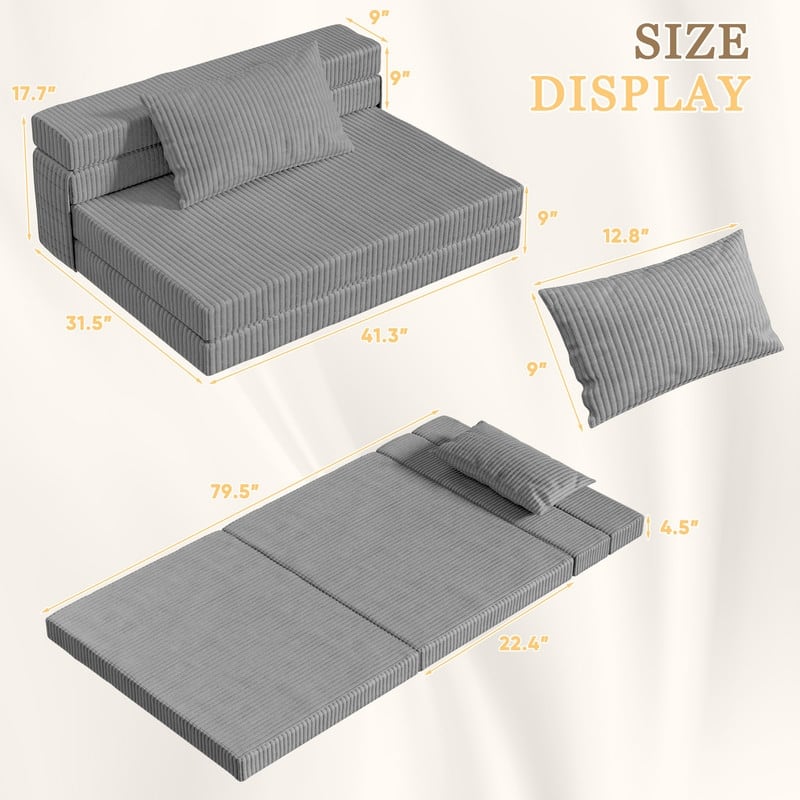 Folding Sofa Bed, Convertible Sleeper Chair with Pilow Foldable Matress, Comfy Floor Sofa Lounge for Living Room, Apartment