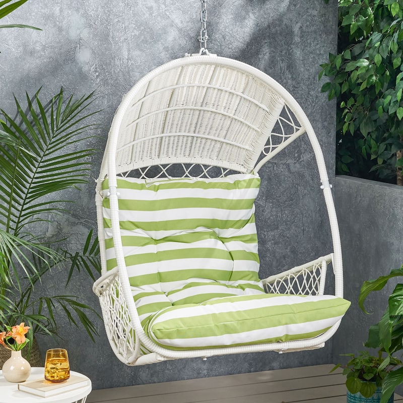 Malia Outdoor/Indoor Wicker Hanging Chair with Cushion (Stand Not Included) by Christopher Knight Home