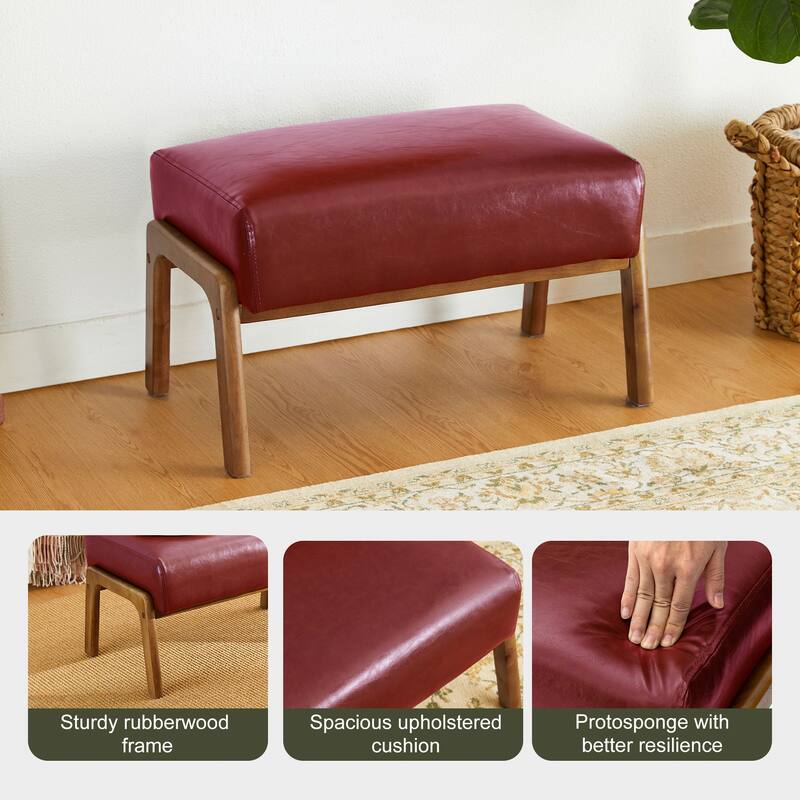 Glitzhome Set of 2 Mid-century Leatherette Ottoman Accent Stools