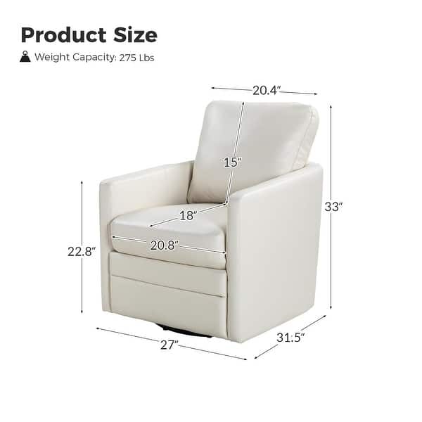 dimension image slide 1 of 8, Terrance Transitional Swivel Faux Leather Barrel Accent Chair with Metal Base