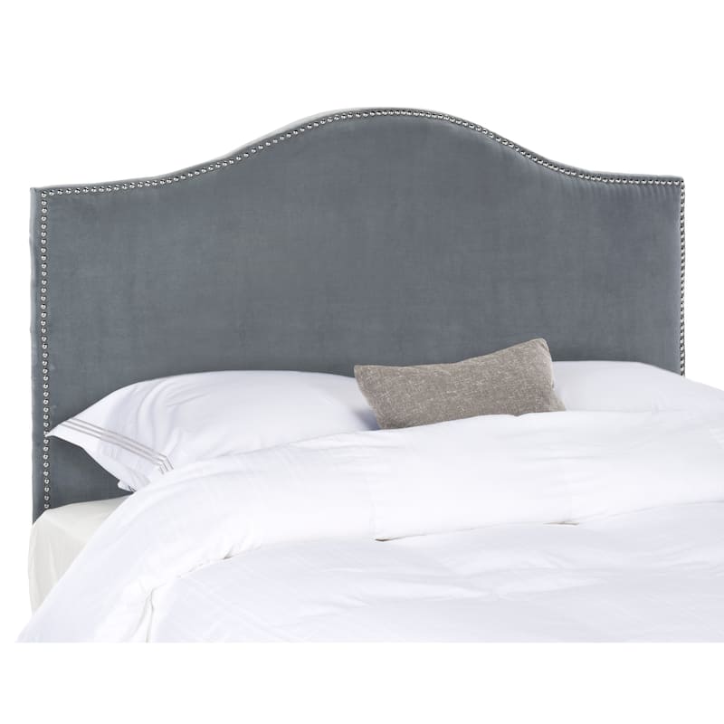 SAFAVIEH Connie Grey Velvet Camelback Headboard - Silver Nailhead