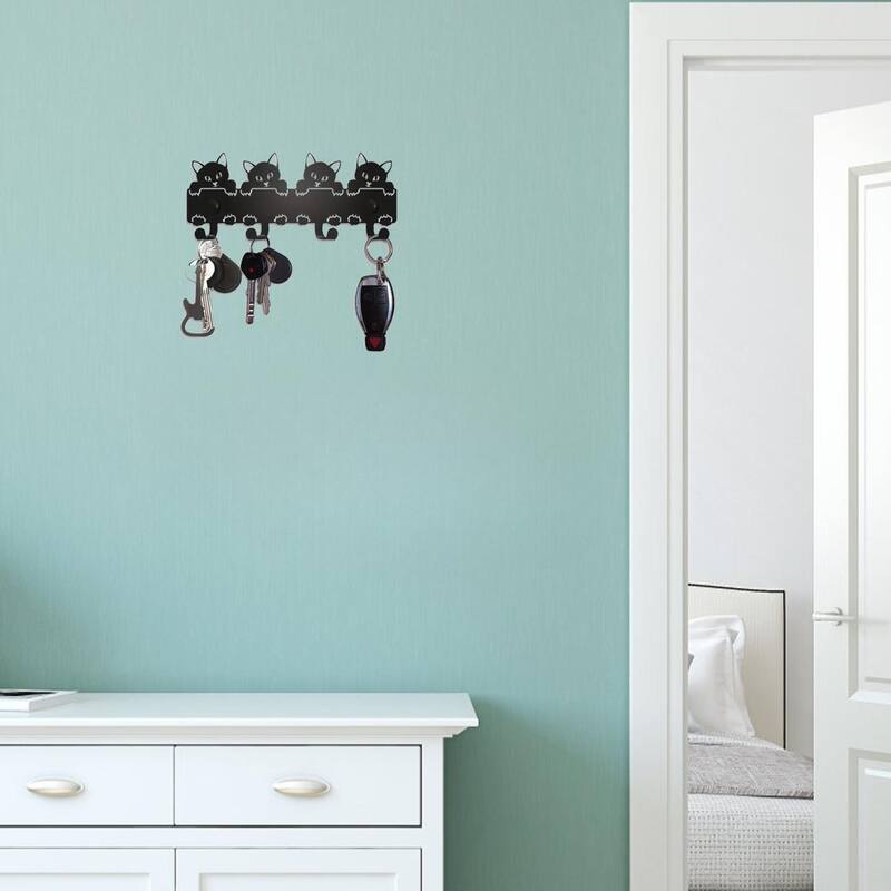 Black Metal Wall Hook Rack Space Saving 6 Hook Organizer for Towels Coats and Accessories - 6.45”L x 2.71”H