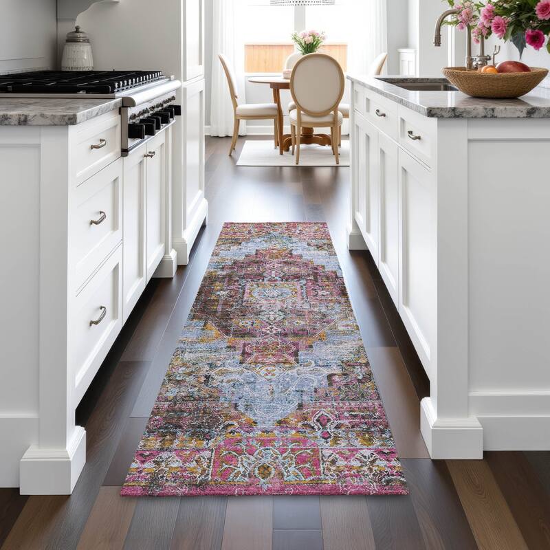 Machine Washable Indoor/Outdoor Boho Traditional Chantille Rug