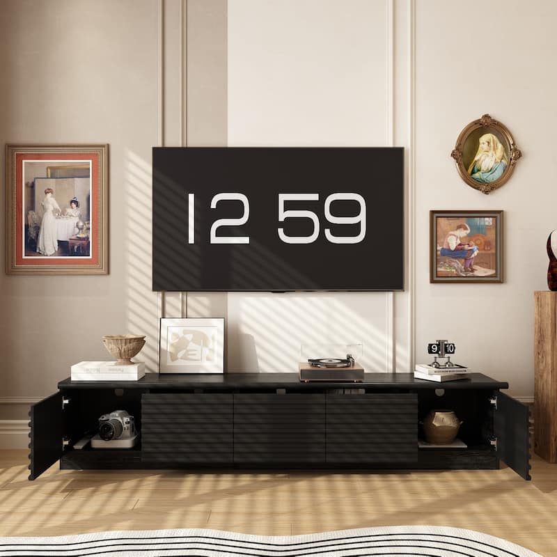 Modern Black TV Stand with Storage Cabinets for Living Room