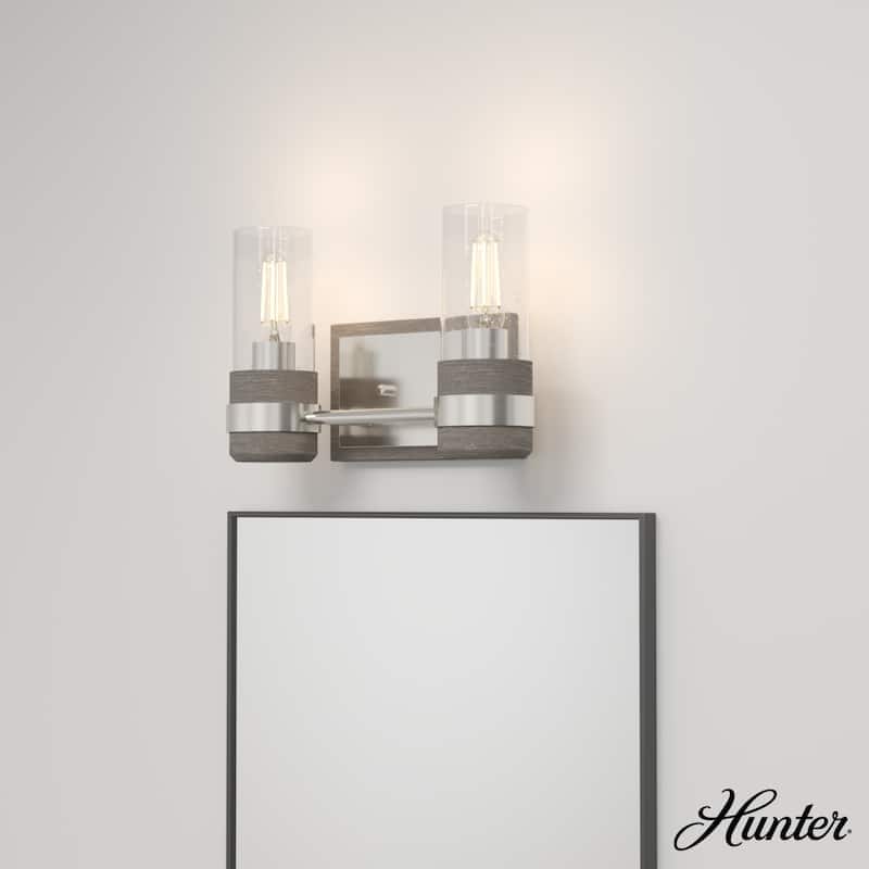 Hunter River Mill Rustic Vanity Wall Light - Mountain, Modern Farmhouse - Damp Rated! - 12" 2 -Light - Brushed Nickel