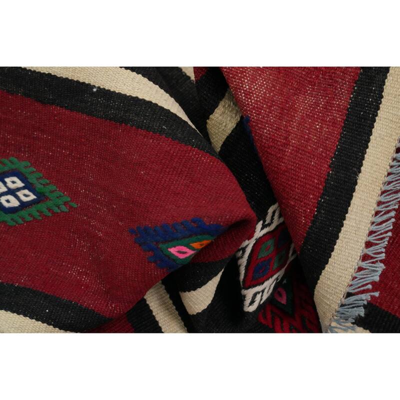 Hand Woven Oriental 100% Wool Carpet Southwestern Tribal Red Kilim Area Rug - 9' 9'' X 5' 7''