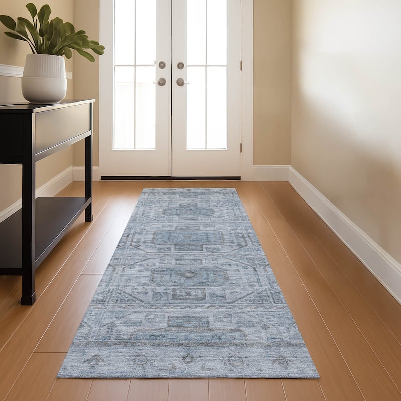 Premium Washable Super Soft Traditional Medallions Mayfield Rug - Blue - 2'3" x 7'6"