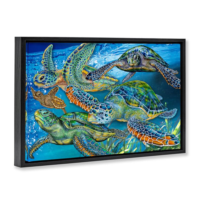 Stupell Tortoise Family Underwater Swim Framed Floater Canvas Wall Art Design By Tim Jeffs