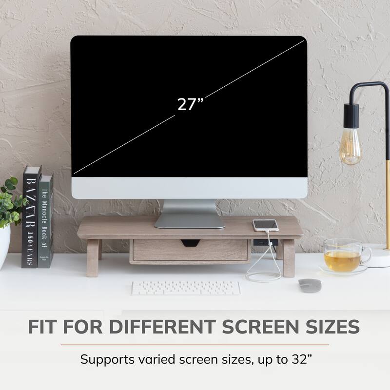 Jani Wood Monitor Stand Riser Desk - Ergonomic Design Stand, Desktop Organizer Table for Home, Office Workspace, Gaming Desk