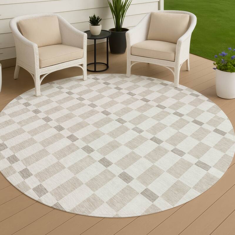 Machine Washable Indoor/ Outdoor Modern Augusta Chantille Rug - Ivory - 8' x 8'