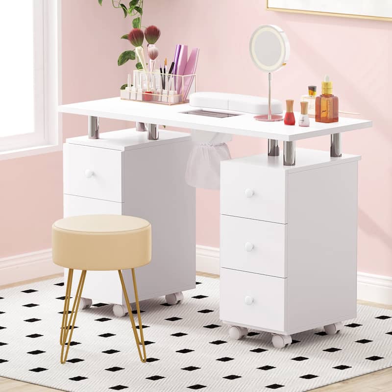 Costway Rolling Manicure Table Nail Desk with with 8 Lockable Wheels & - See Details