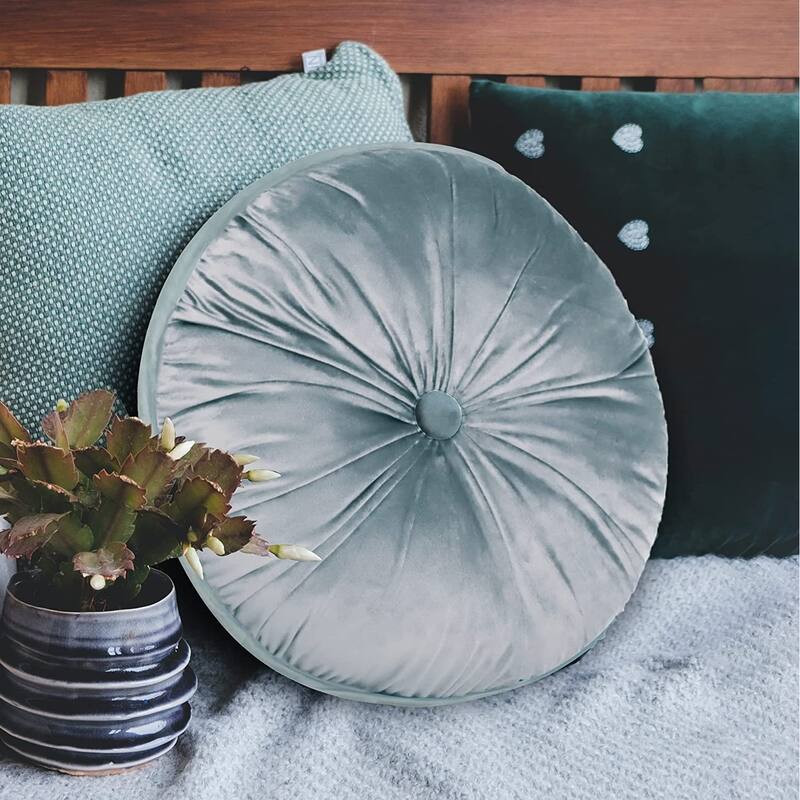 WOWMAX Round Button Tufted Pumpkin Pleated Cushion Throw Pillow 15" - Grey