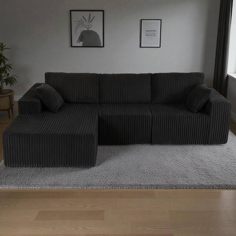 Modern Modular Sectional Sofa with Chaise and Pillows, Deep Seat Cloud L-Shape Couch for Living Room, 3-Seater - Black