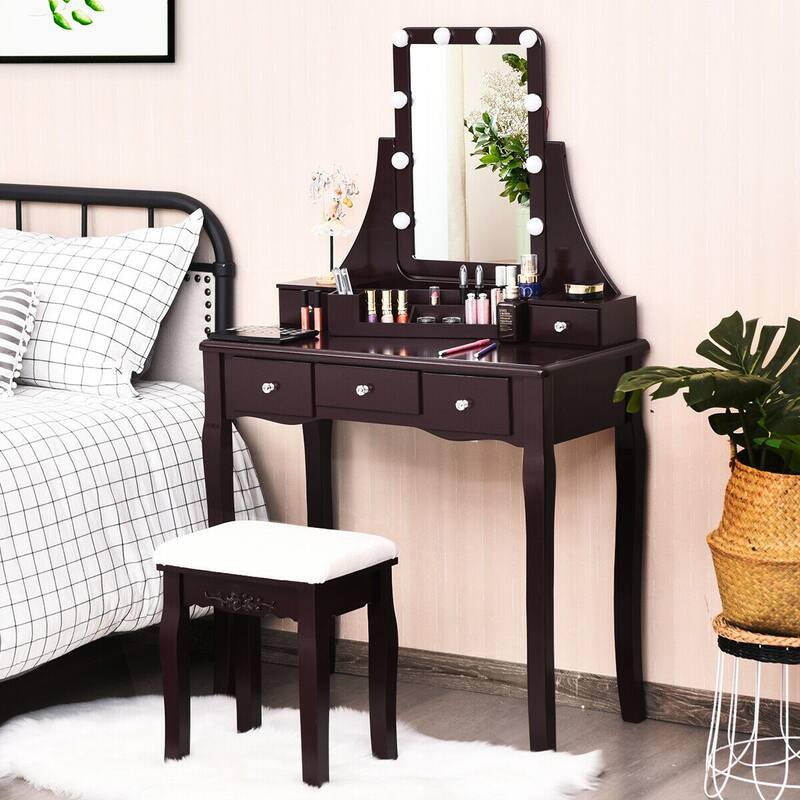 Dimmable Bulbs Touch Switch Vanity Dressing Table Set with Removable Box - 31.5" x 16" x 53.5" (L x W x H)
