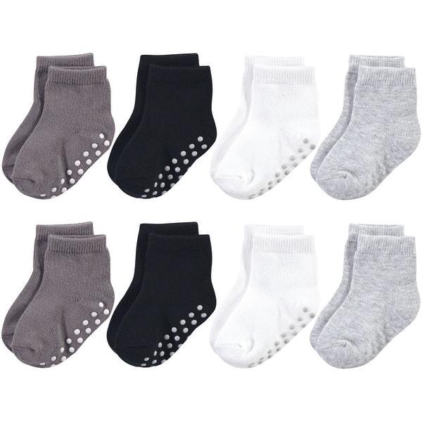 slide 1 of 1, Touched by Nature Baby and Toddler Boy Organic Cotton Socks with Non-Skid Gripper for Fall Resistance, Solid Black 12-24 Months - Solid Black