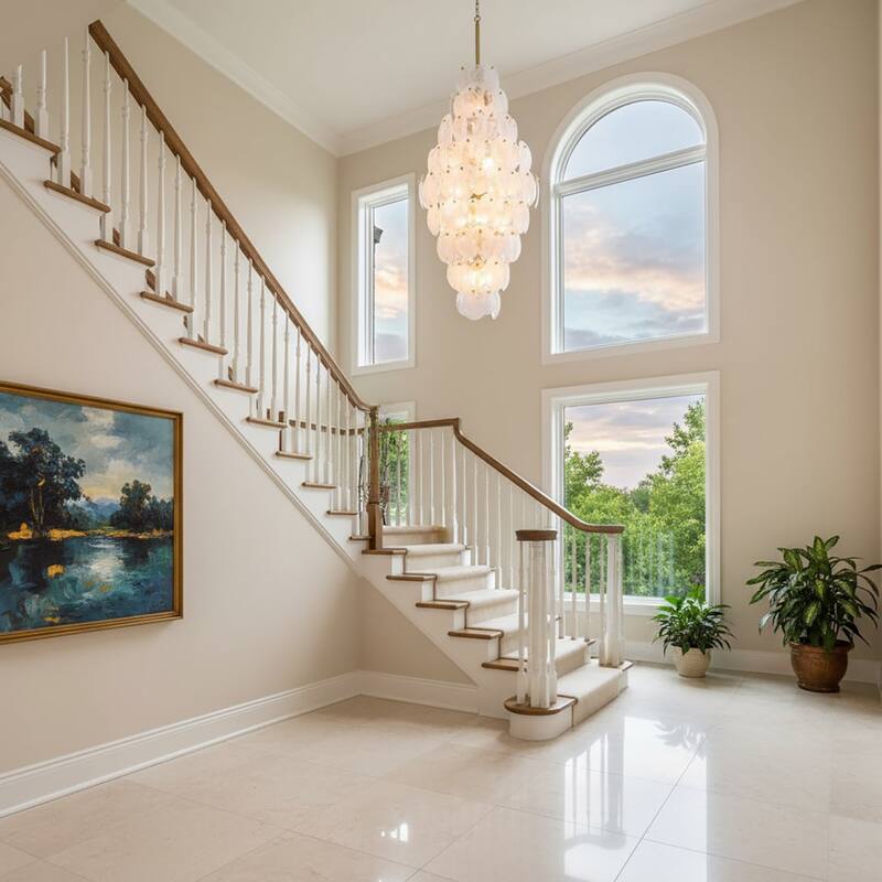 Artcraft Lily - 15-Light Chandelier - Brushed Brass Finish - Wispy White Murano Style Glass Shade