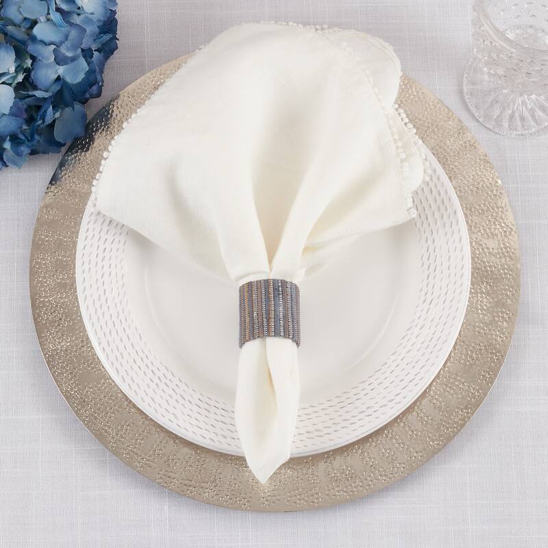Shimmering Napkin Rings With Woven Nubby Design (Set of 4)
