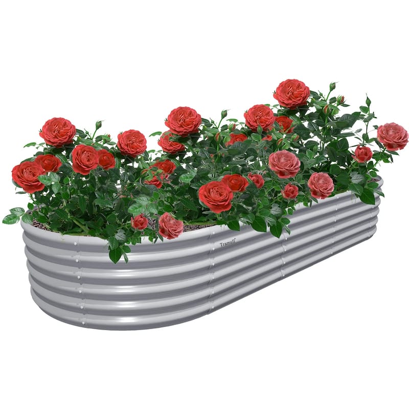 Outdoor 8 ft. x 3 ft. x 1.5 ft. Oval Galvanized Metal Raised Garden Bed - 8 ft. x 3 ft. x 1.5 ft. - Light Grey
