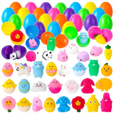 30PCS Easter Eggs Filled with Mochi Squishy Toys, Colorful Plastic Eggs for Easter Baskets, Easter Party Favors