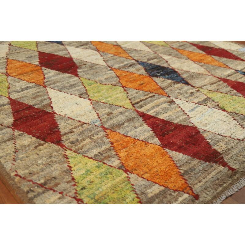 Trellis Geometric Moroccan Oriental Rug Hand-Knotted Wool Carpet - 5'0" x 6'7" - 5'0" x 6'7" - Multi-Color