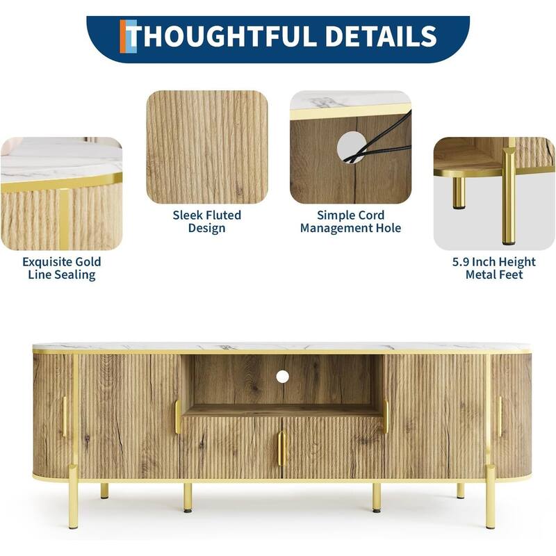 Fluted TV Stand, with Faux Marble Top