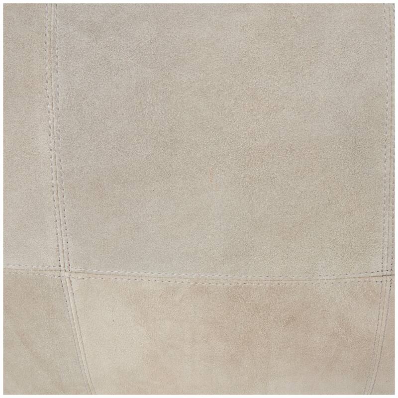 Gray Leather Low Profile Square Pouf with Patchwork Design