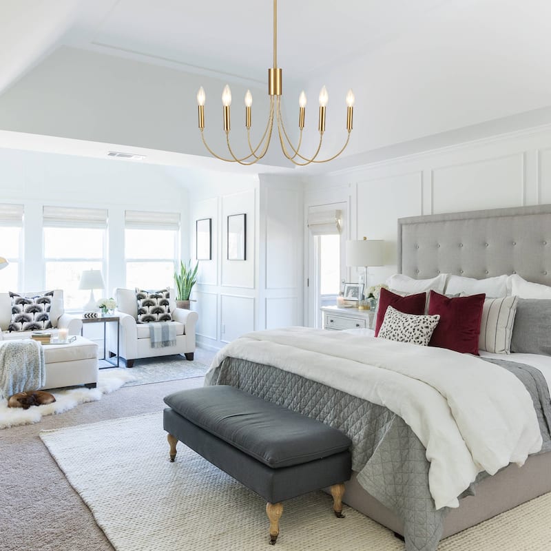 6-Light Modern Chandelier, Farmhouse Chandelier, Candle Style Chandelier for Dining Living Room Kitchen Island - 23.62"Dx8.86"H