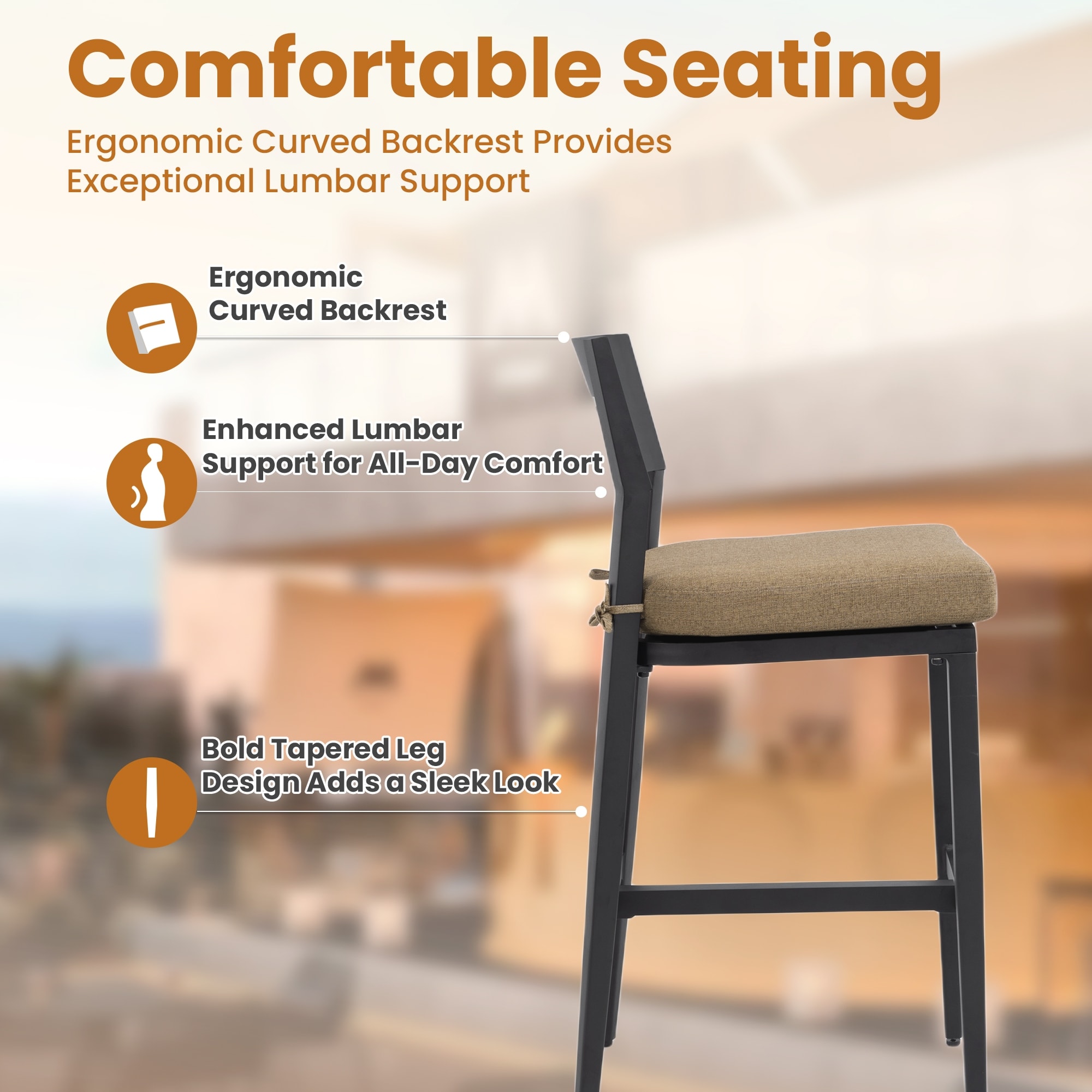 Modern Outdoor Bar Stools Set Of 2, Aluminum Patio Bar Chair With Ergonomic Backrest, Tapered Legs And Footrest