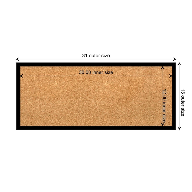 Black Gallery Deep Wood Framed Natural Corkboard Bulletin Board - Board Size 30x12