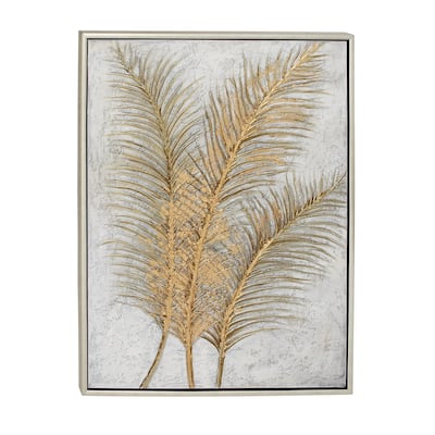 Canvas Leaf Living Room Framed Wall Art with Silver Frame - Gold - CosmoLiving by Cosmopolitan