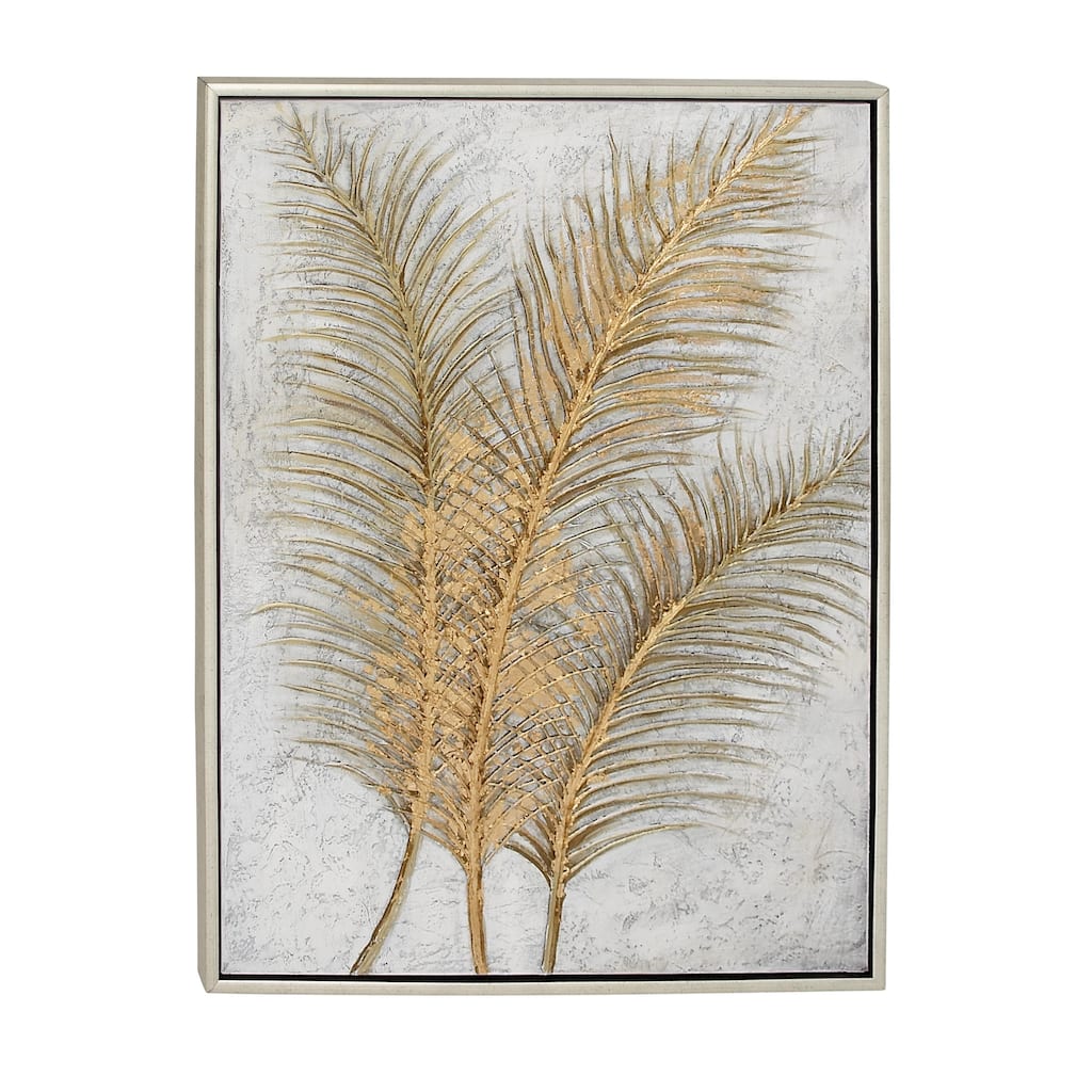 Canvas Leaf Living Room Framed Wall Art with Silver Frame - Gold - CosmoLiving by Cosmopolitan