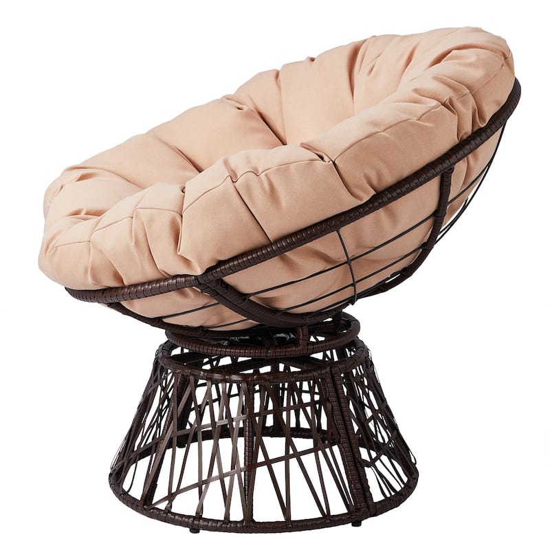 38 Inch Wicker Papasan Chair with Rotating Cushioned Seat - 38" x 33.5" x 32"