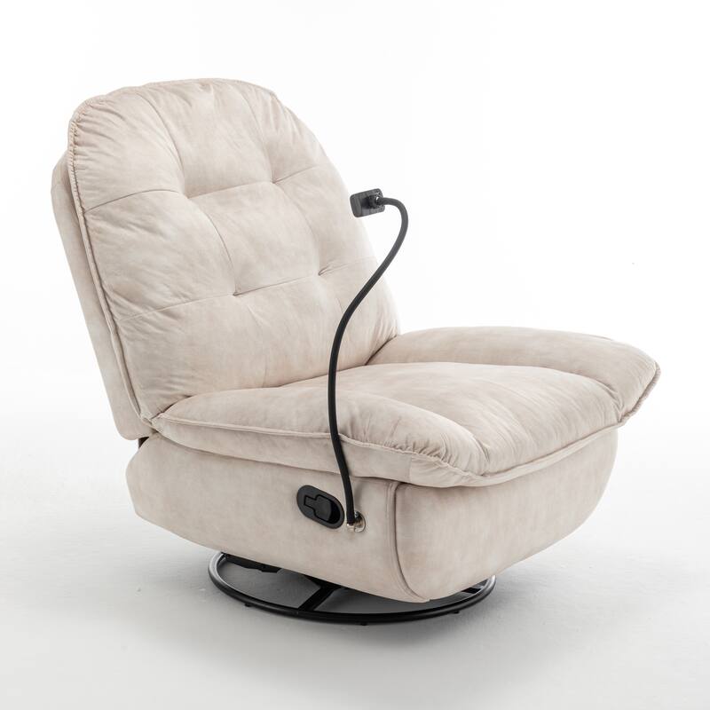 Velvet Oversized Recliner Chair with Swivel, Rocker & Phone Holder