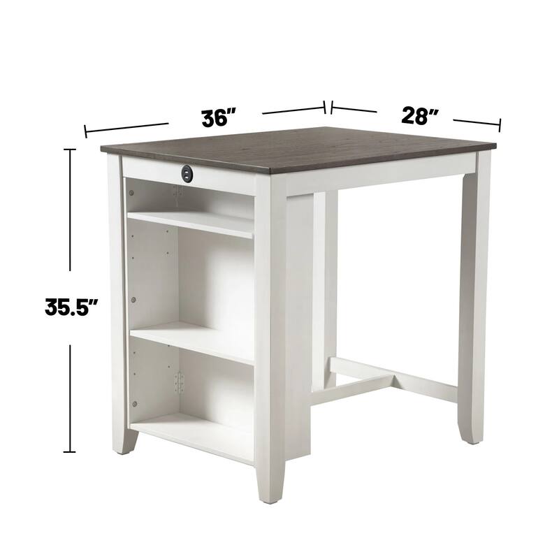 3 Piece Wooden Counter Height Dining Set with USB Outlet