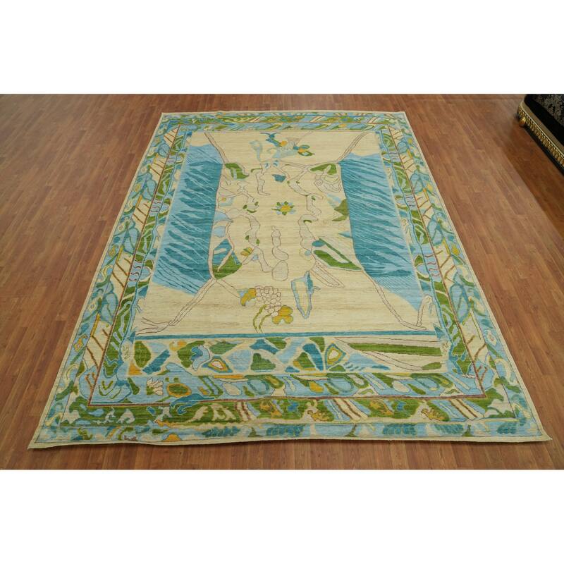 Vegetable Dye Wool Oushak Turkish Area Rug, Geometric Carpet - 11' 11'' X 9' 0''