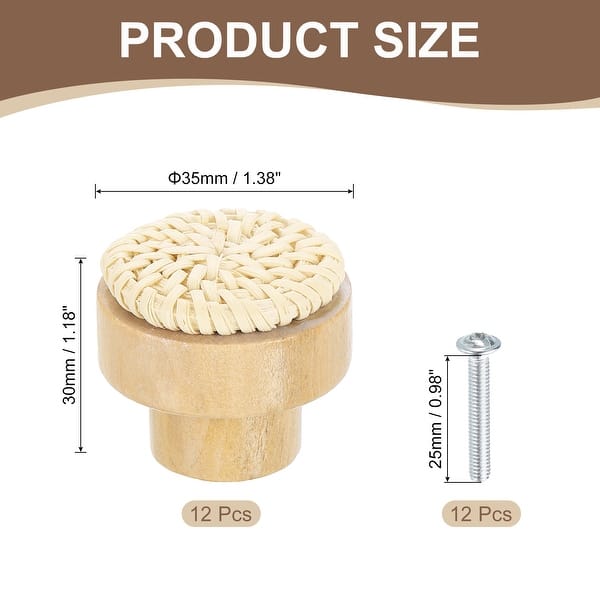 dimension image slide 3 of 4, 12 Pack Rattan Dresser Knobs Round Woven Drawer Knob with Screws