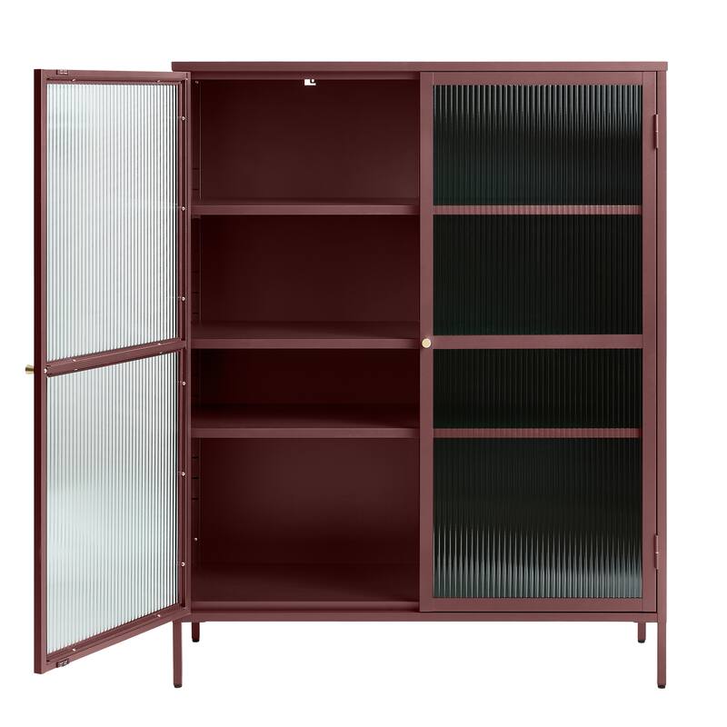 Rye Studio Brianne Modern Metal & Glass 55" Display Cabinet - Red